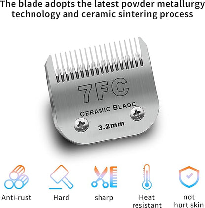 3 Pack 7FC Detachable Pet Dog Grooming Ceramic Blades,Compatible with Andis,Oster A5,Wahl KM-10 Series,Size 7FC Blade 1/8-Inch 3.2MM Cut Length
