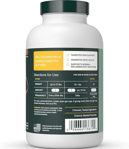 VetriScience Omega Healthy Skin and Coat Capsules, 3,6,9 Fish Oil Supplement for Dogs and Cats, Reduce Shedding, Over 750 mg Omega Fatty Acids per Capsule, Gel Caps, 90 Count