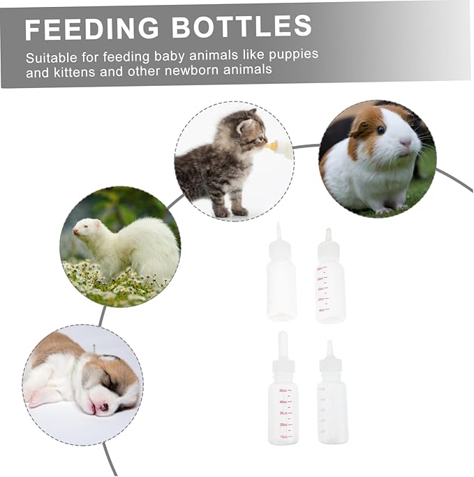 50ml Silicone Baby Milk Bottle 4-Pack Dog Cat Feeding Bottles with Replaceable Nipples for Puppies and Kittens PET Nursing Supplies