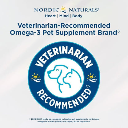 Nordic Naturals Omega-3 Pet, Unflavored - 120 Soft Gels - 320 mg Omega-3 Per Soft Gel - Fish Oil for Dogs with EPA & DHA - Promotes Heart, Skin, Coat, & Immune Health