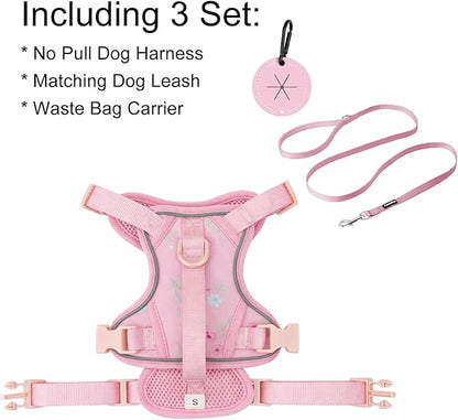 Petmolico No Pull Cute Dog Harness for Small Dogs, with Two Leash Clips and Soft Handle, Reflective Easy Walk Dog Harness- Light Pink,Small