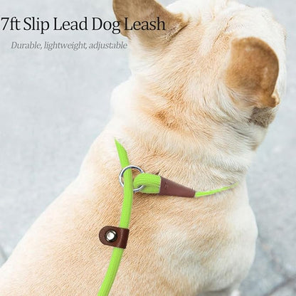 MayPaw Slip Lead Control Leash for Dogs No Pull, 13+ Colors Classic Dog Lead 7 FT Pet Slip Leash, 1/4” Rope Leashes for Small Medium Animals (7ft*1/4", Green)