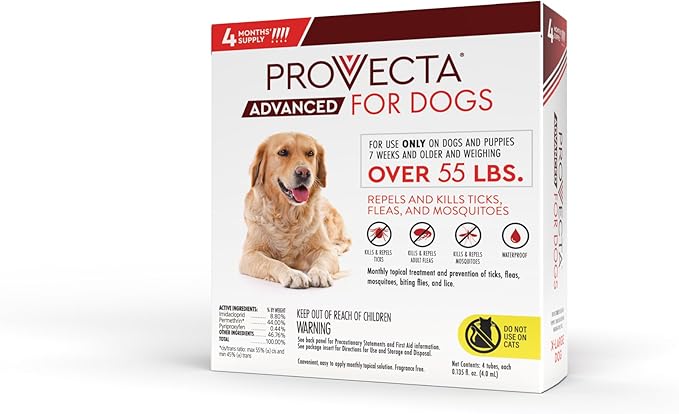 Provecta® Advanced for Extra Large Dogs (Over 55 lbs) Flea and Tick Topical Treatment, 4-Month Supply