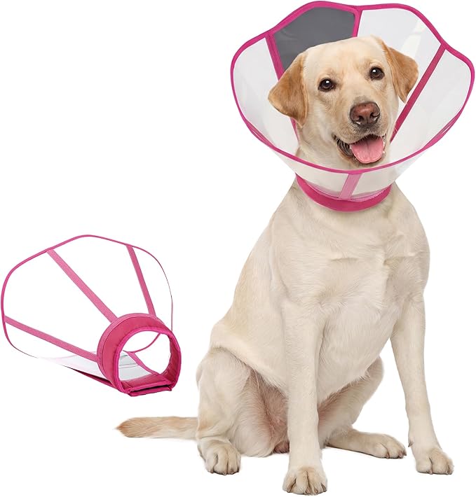 Allroaring Dog Collar After Surgery, Soft Cones for Large Dogs, Adjustable Dog Cone Collar Protective Pet Recovery Collars Cones to Stop Licking for Wound Healing Care Spay Neuter, Rosered L