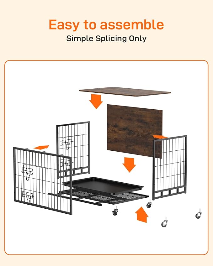 Furniture Style Dog Crate With Removable Tray and Wheels, 2024 New Heavy-Duty Double-Doors Cage End Table, 27.2" Wooden Kennel, Indoor House for Large Dogs, Brown