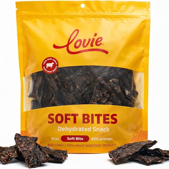 Lovie Beef Lung Dog Treats - Dehydrated Air Dried Soft Bites, Single Ingredient, Protein Rich, 16 oz
