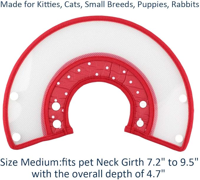 Pet Plastic Clear Cone Recovery E-Collar with Dots Design Soft Edge for Small Dogs & Cats (Medium, Red)