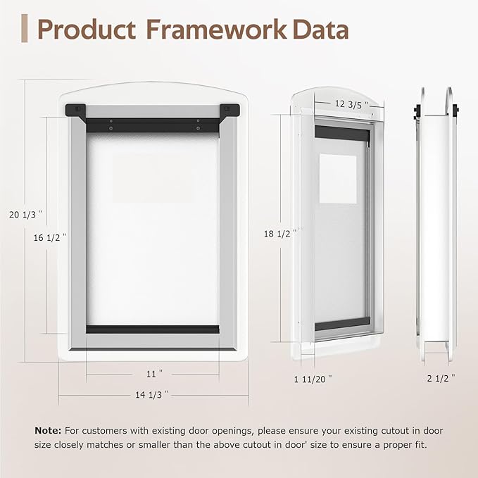 [MAVRICTECH] Large Dog Door for Door - Dog Door for Exterior Door with Telescoping Tunnel, Steel Frame, Magnetic Double Flaps, 2 Sliding Locks, Weatherproof, Fits Pets Up to 110LBS, White