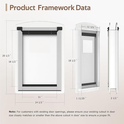 [MAVRICTECH] Large Dog Door for Door - Dog Door for Exterior Door with Telescoping Tunnel, Steel Frame, Magnetic Double Flaps, 2 Sliding Locks, Weatherproof, Fits Pets Up to 110LBS, White