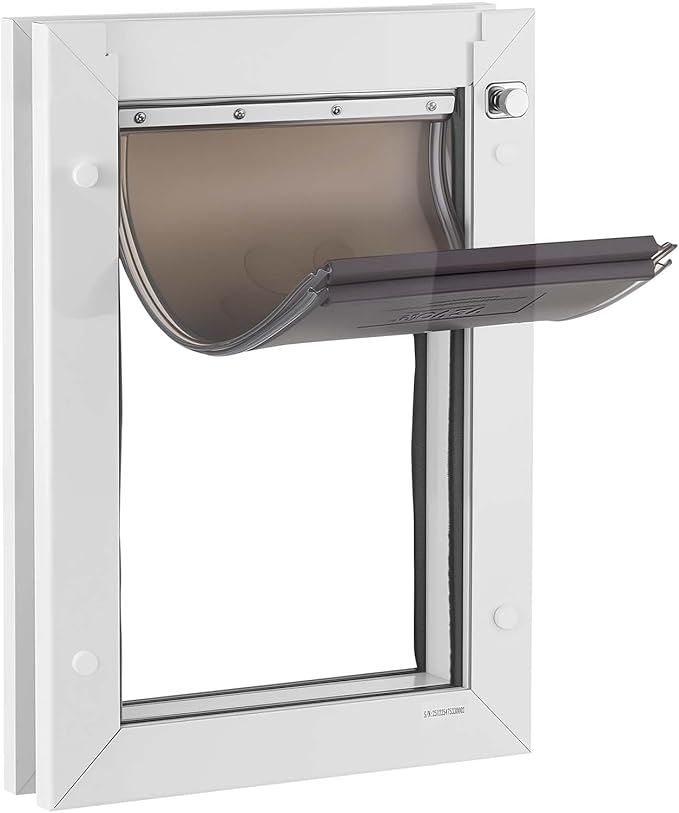 VEVOR 2-Flaps Dog Door, with Aluminum Frame, Metal Closing Panel and Lock, Strong and Weatherproof Dog Door for Interior and Exterior Doors, Easy in-and-Out Access for Doggies (White-Medium)