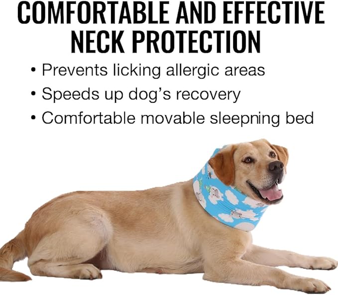 LovinPet Dog Recovery Collar, Adjustable Soft Cone for Medium & Large Dogs, Post-Surgery Comfort & Lick Prevention, Hippos Zoo Print, Blue