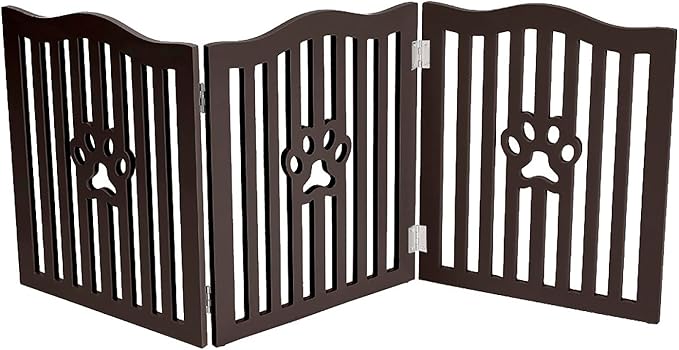 Pet Gate, Wooden Free Standing Dog Gate for Small Dogs and Cats. Great Folding Fence for Doorways, Halls, Stairs. Espresso