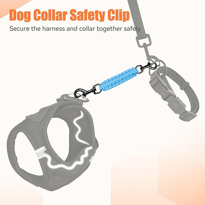 Dog Collar Safety Clip, Collar Companion, Handmade Backup Safety Strap, Double-Ended Clip Leash Connector, Suitable for Dog Harnesses, Prong, Pinch Collars (Sky Blue, 1 Pack)