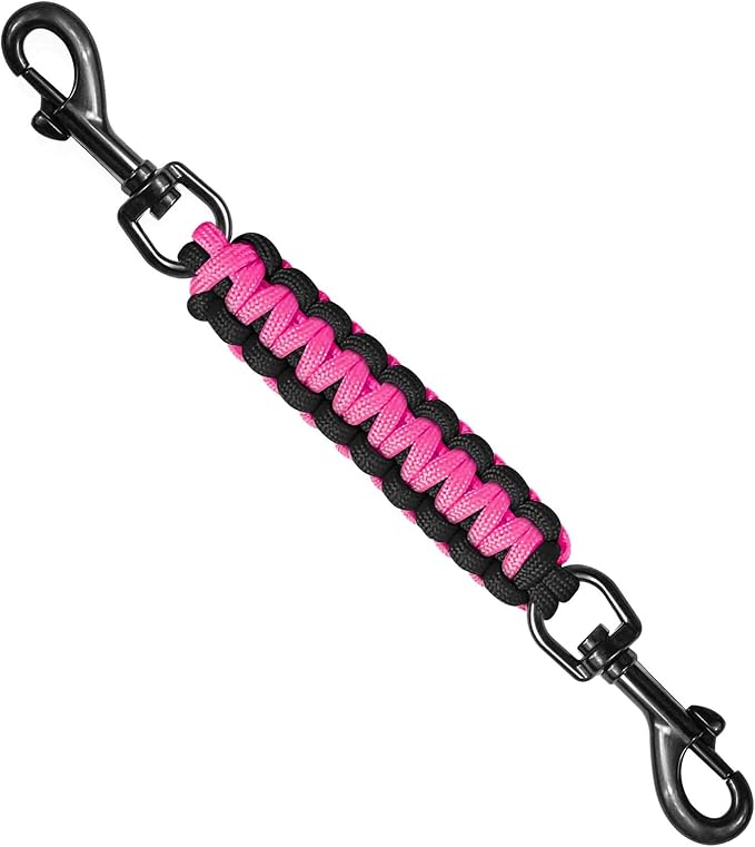 Dog Collar Safety Clip, Collar Companion, Handmade Backup Safety Strap, Double-Ended Clip Leash Connector, Suitable for Dog Harnesses, Prong, Pinch Collars (Black,Pink, 1 Pack)