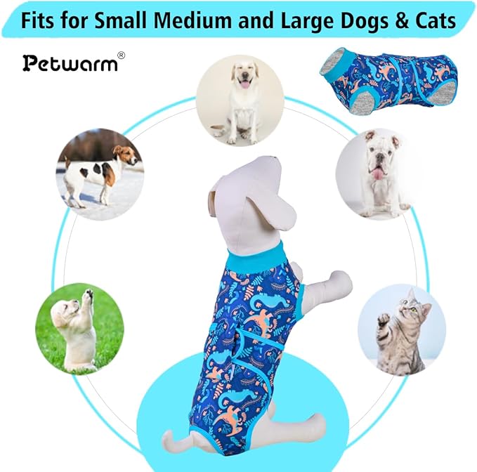 PetWarm After Surgery Onesie for Dogs, Pet Coat's Inner Clothes, Dog Cone Alternative After Surgery Suit for Dogs Female Male Dog Onesie for Spay Neuter, Dinosaur Pattern, Green, XS
