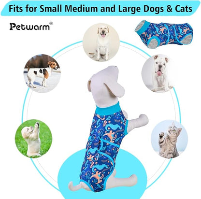 PetWarm After Surgery Onesie for Dogs, Pet Coat's Inner Clothes, Dog Cone Alternative After Surgery Suit for Dogs Female Male Dog Onesie for Spay Neuter, Dinosaur Pattern, Green, XS
