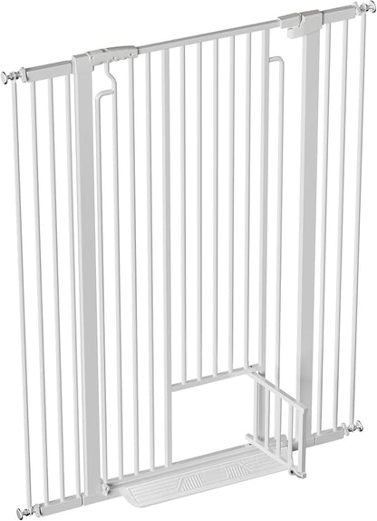 53.15" Extra Tall Cat Gate, 29.53"-40.16" Adjustable Width with Small Cat Door, Auto Close Safety Pet Gate, No Drilling Pressure Mount, White