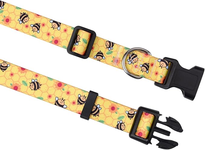 Mihqy Dog Collar and Leash Set with Bohemia Floral Tribal Geometric Patterns - Soft Ethnic Style Collar Adjustable for Small Medium Large Dogs(Bee Set,XS)