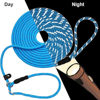 BTINESFUL 10FT / 15FT / 20FT Slip Lead Dog Leash, Reflective 1/3” Rope Leash Long Training Lead for Small Medium Dogs (15ft, Blue)
