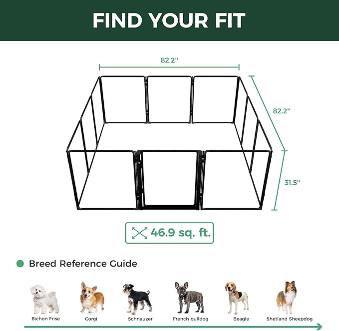 FXW AuraSpace Pro Acrylic Indoor Dog Playpen, Heavy-Duty with Metal Frame, 32" Height 12 Panels for Small and Medium Dogs, Black│Patented