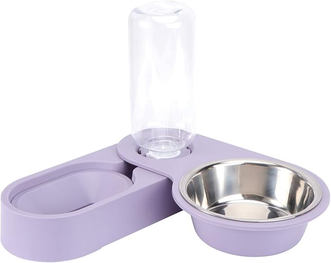 Dog Water Food Bowl Set Automatic Pet Food Water Dispenser Rotating Corner Folding Dog Bowl for Cat Puppy Small Dogs (Purple) Rabbit Food