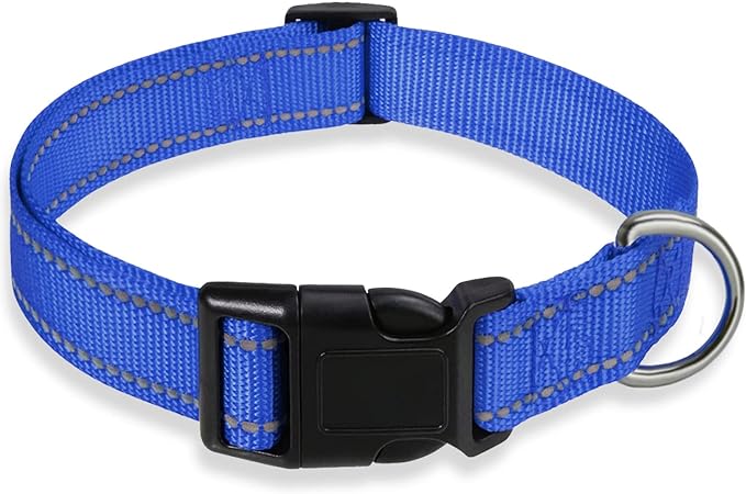 Reflective Dog Collar with Buckle Adjustable Safety Nylon Collars for Small Medium Large Dogs, Navy Blue M