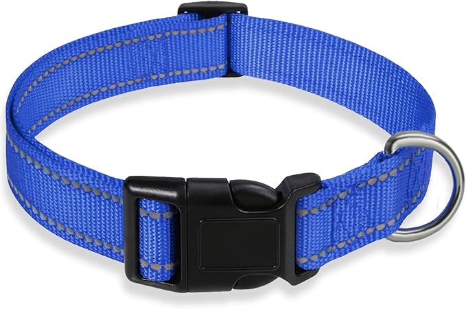 Reflective Dog Collar with Buckle Adjustable Safety Nylon Collars for Small Medium Large Dogs, Navy Blue L