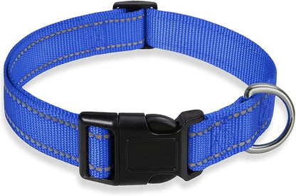 Reflective Dog Collar with Buckle Adjustable Safety Nylon Collars for Small Medium Large Dogs, Navy Blue XS