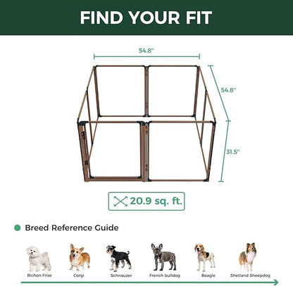 FXW AuraSpace Pro Acrylic Indoor Dog Playpen, Heavy-Duty with Metal Frame, 32" Height 8 Panels for Small and Medium Dogs, Walnut│Patented