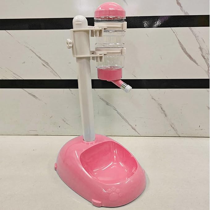 Denash Pet Standing Water Dispenser Feeder, 500ml Dog Water Feeder Bottle Adjustable Raised Pet Food Bowl for Dogs Detachable Bottles Easy Cleaning (Pink)