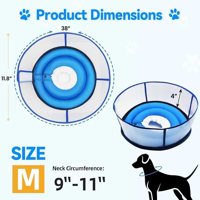 Upgraded Inflatable Dog Cone Collar for Dogs After Surgery,Adjustable Soft Elizabethan Collar for Medium Large Dogs,Comfortable Dual-Ring Dog Cone with Detachable Transparent Anti-Licking Shield（M
