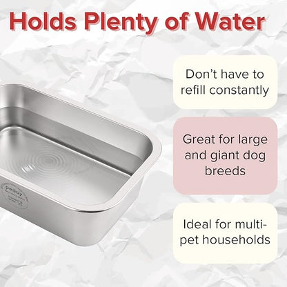 PEDAY 0.84 Gallon Dog Water Bowl, Human Grade Stainless Steel, for Medium & Large Sized Dogs- Silver Classic