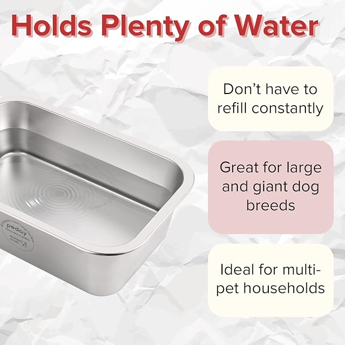 PEDAY 1.2 Gallon Large Dog Water Bowl, 18/8 Human Grade Stainless Steel - Silver Classic