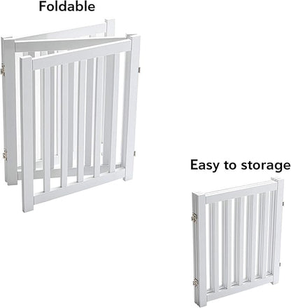 LZRS 3-Panel Wooden Free Standing Foldable Dog Gate Indoor – 24" High,Step-Over Safety Pet Gate for Doorways, Stairs, Hallways, Indoor Dog Barrier for Small to Medium Dogs & Puppies, White