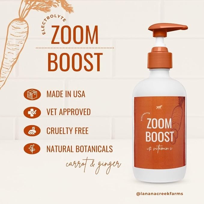 Lanana Creek Farms® Zoom Boost Electrolyte 7.7 oz Glass Bottle with Pump | Ideal for Active Dogs | Rapid Absorption and Easy Digestion | Carrot and Ginger Flavored