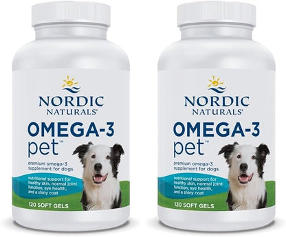 Nordic Naturals Omega-3 Pet, Unflavored - 120 Soft Gels - 330 mg Omega-3 Per Soft Gel - Fish Oil for Dogs with EPA & DHA - Promotes Heart, Skin, Coat, & Immune Health (Pack of 2)
