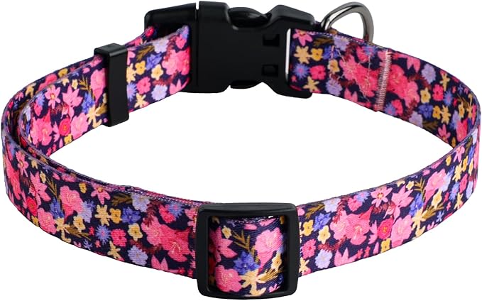 QQPETS Adjustable Soft Dog Collar: Print Flower Pink Multicolor Cute Patterns for XS Small Medium Large Pet Girl Boy Puppy Walking Running Training