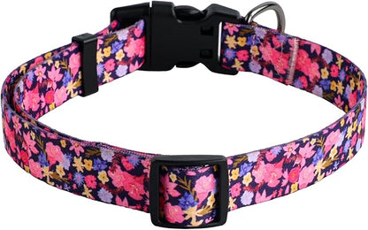 QQPETS Adjustable Soft Dog Collar: Print Flower Pink Multicolor Cute Patterns for XS Small Medium Large Pet Girl Boy Puppy Walking Running Training