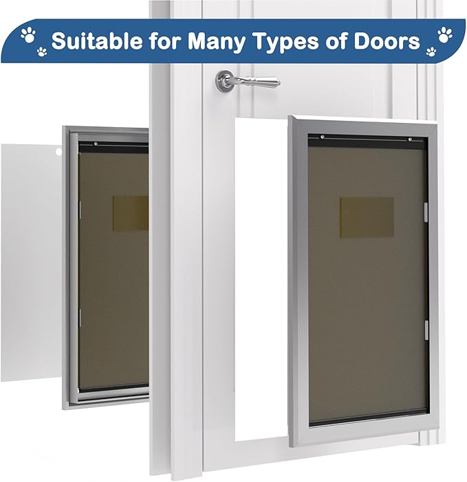 Extra Large Dog Door, XL Dog Door with 2 Self-Closing Insulated Flaps for Extreme Weather, Heavy Duty Aluminum XXL Dogs Doors for Pets Up to 230LBS, for Interior & Exterior Doors, X-Large, Sliver