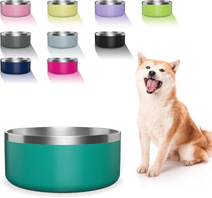 WENBOKMIN Dog Bowl, Stainless Steel Dog Food and Water Bowl with Non Slip Quiet Bottom, Easy to Clean, Dishwasher Safe, 64oz, Deep Green