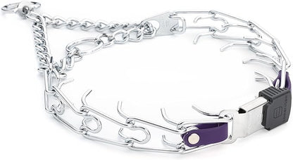 Herm Sprenger Chrome Plated Steel Dog Collar with Quick Release ClicLock Buckle and Biothane Insert Training Collar for Dogs Made in Germany (Violet Purple, 23in x 3.2mm(Neck Size up to19-20in))