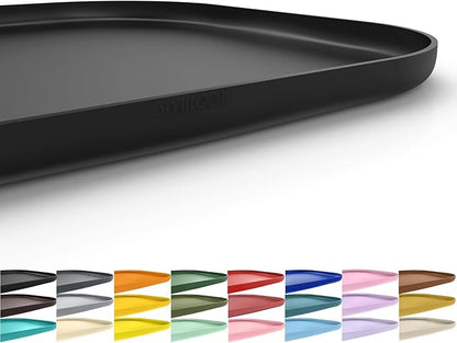 SMILOOL Silicone Pet Feeding Mat with Raised Edge for Food and Water, Dog Bowl Mats, Cat Bowls Placemat with High Lip for Floor Waterproof, Rubber Tray for Cats and Dogs 19 x 12 x0.7 Black