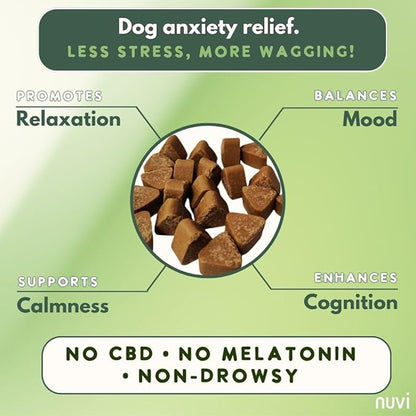 Nuvi Calming Chews for Dogs — Anxiety & Stress Relief Soft Chews | Non-Drowsy, Vet-Recommended Ingredients | Separation Anxiety, Fireworks, Travel | 90 Count