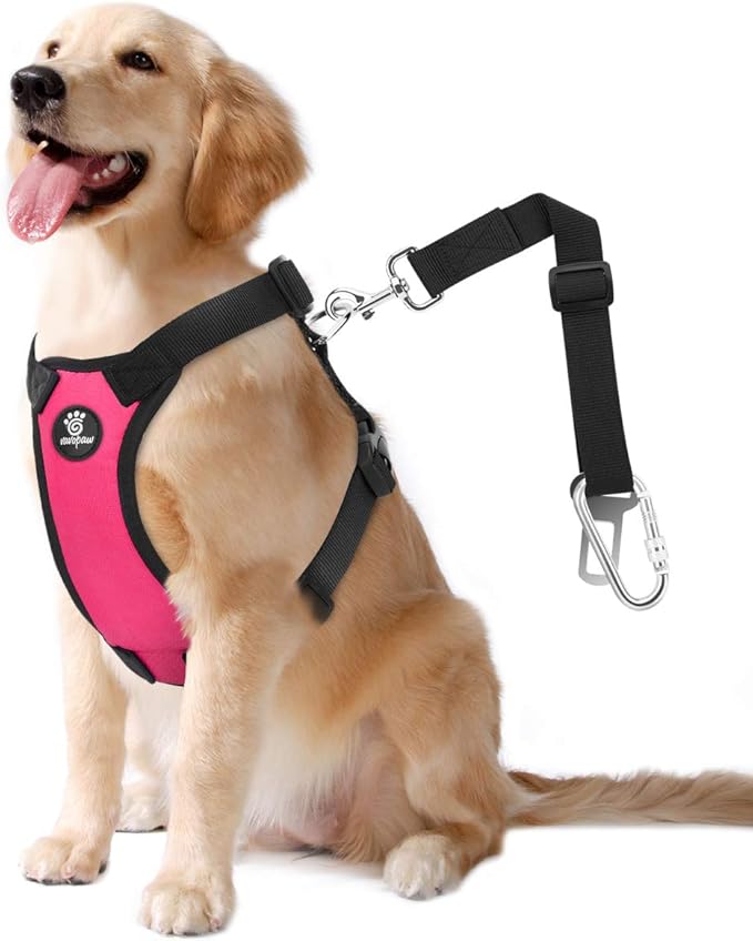 VavoPaw Dog Seat Belt, Safety Vest Dog Car Harness with Adjustable Buckle Dog Seat-Belt for Vehicle Nylon Pet Safety Seats Belts Heavy Duty(XL, Magenta)