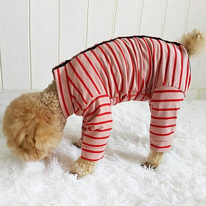 Dog’s Recovery Suit Post Surgery Shirt for Puppy, Full Coverage Dog's Bodysuit Wound Protective Surgical Clothes for Small and Medium Pets (red Pink Stripe-m)