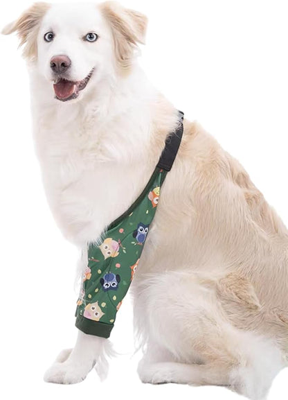 HDKUW Dog Elbow Protector, Dog Front Leg Recovery Sleeve for Prevent Licking Wound, Elbow Sleeves with Mesh Pad for Medium Large Dogs Owl XL