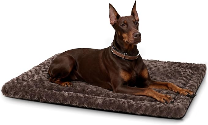 Washable Dog Bed Mat Soft Dog Crate Pad Fluffy Pet Kennel Beds Sleeping Mattress with Non-Slip Bottom for Large Jumbo Medium Small Dogs, 47 x 29 Inch, Brown