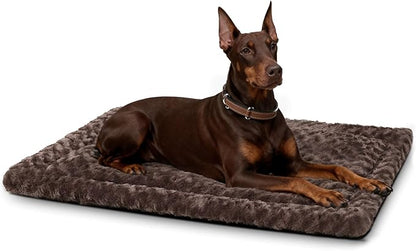 Washable Dog Bed Mat Soft Dog Crate Pad Fluffy Pet Kennel Beds Sleeping Mattress with Non-Slip Bottom for Large Jumbo Medium Small Dogs, 47 x 29 Inch, Brown