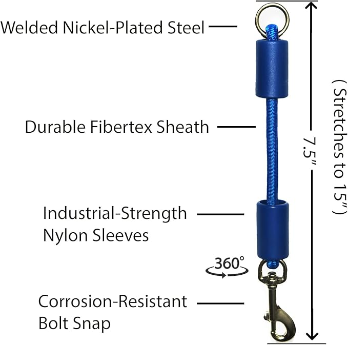BUNGEE DOG LEASH EXTENSION – Patented Shock Absorber Attachment Protects You and Your Dogs – Works with ANY Leash & Collar or Harness – a MUST for Retractable Leashes – PICK SIZE/COLOR BELOW