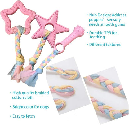 Volacopets Puppy Toys for Teething, Puppy Chew Toys for Small Dogs, Crinkle Dog Toys Small Breed Boredom and stimulating, Dog Toys for Small Dogs, Pink, 5-Pack